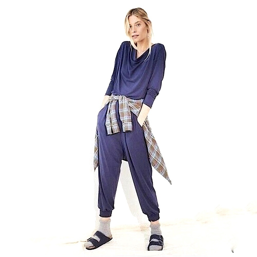 Anthropologie Saturday Sunday Dylan Cowl-Neck Blue Jumpsuit Size XS